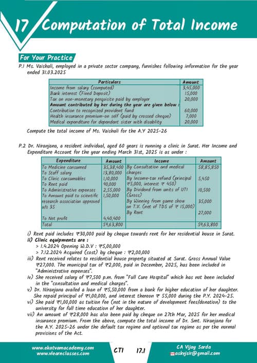 First page of Total income questions from CA Vijay sarda sir