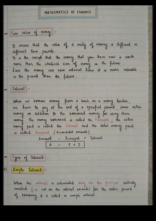 First page of Time value of money notes by madhav mohta
