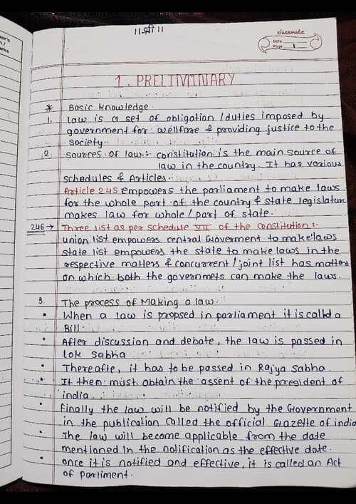 First page of CHP 1 Preliminary handwritten notes corporate and other laws