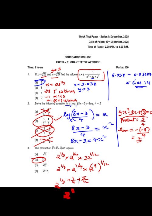 First page of Quantitative Aptitude MTP 1 JAN 26 with detailed solutions BY NITIN SIR