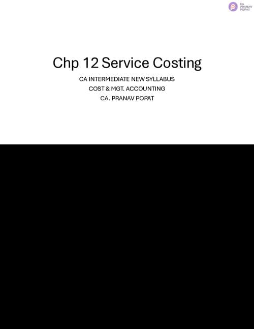 First page of Cost chp 12 service costing Formulas and important questions by CA Pranav popat sir for Jan 26