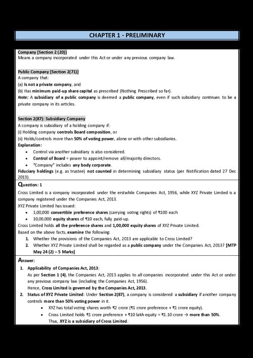 First page of Corporate and other laws Imp notes