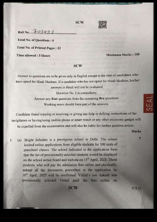 First page of CA FOUNDATION JANUARY 26 BUSINESS LAW PAPER