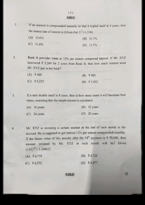 First page of CA FOUNDATION JANUARY 26 QUANTITATIVE APTITUDE QUESTION PAPER