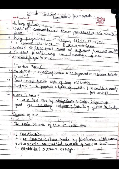 First page of Indian regulatory framework Detailed notes Everything covered