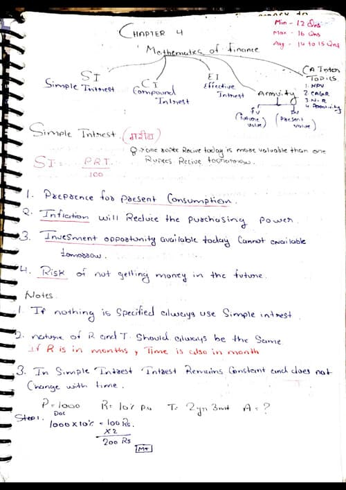 First page of Time value money handwritten notes