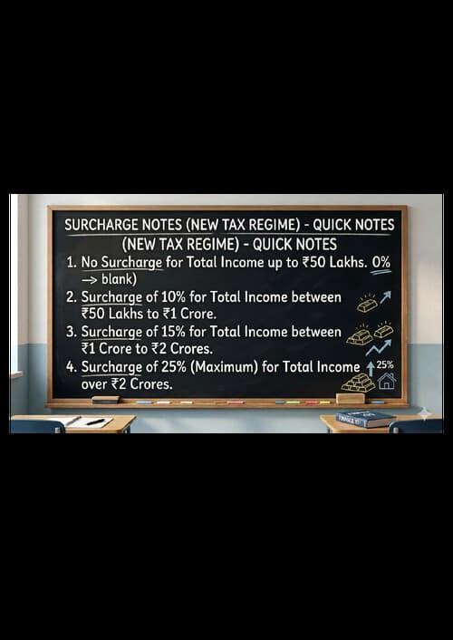 First page of Income tax sec A:Basic concepts :Surcharge marginal relief both tax regime ( exam may/sep 26& jan27)