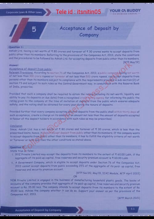 First page of CA INTER LAW QUESTION BANK BY CA SHUBHAM SINGHAL CH 5-9