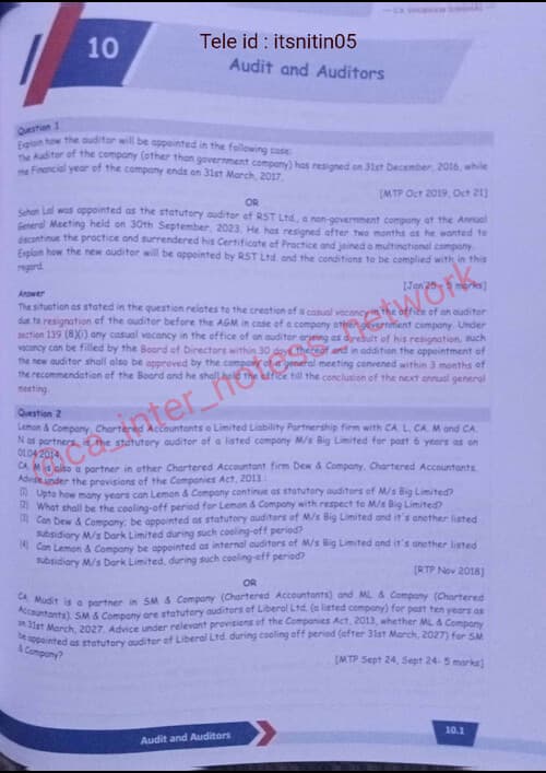 First page of CA INTER LAW QUESTION BANK BY CA SHUBHAM SINGHAL CH 10-15