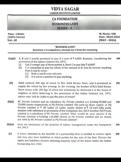 First page of BUSINESS LAW MOCK TEST PAPER MAY 2026