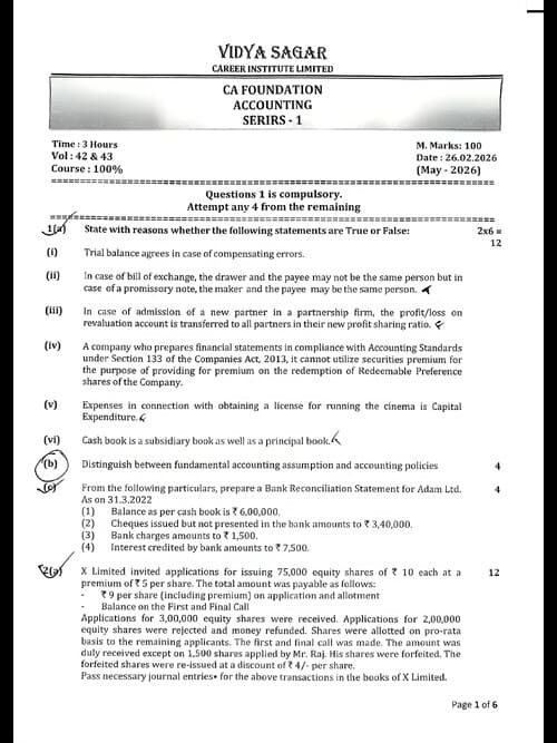 First page of ACCOUNTS MOCK TEST PAPER MAY 2026