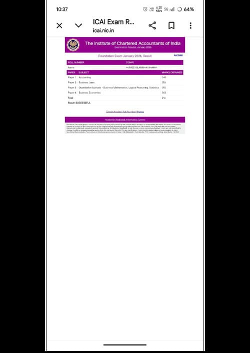 First page of CA FOUNDATION JANUARY 26 RESULT