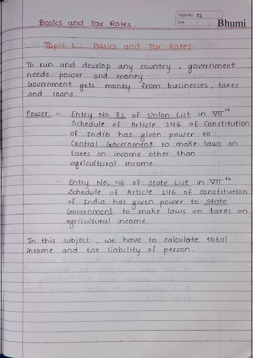 First page of Basics and Tax Rates DT Handwritten notes by BB Sir for May 26 and onwards.