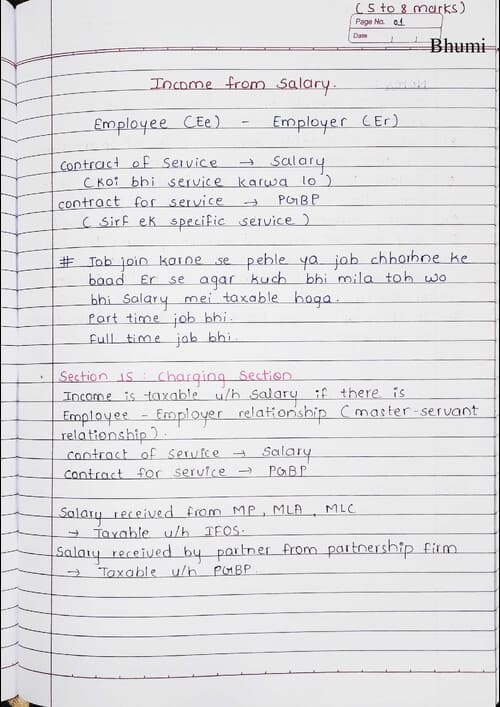 First page of Income from salary DT Handwritten notes by BB Sir for May 26 and onwards.
