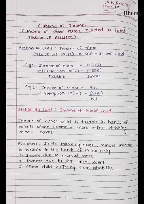 First page of Clubbing of Income DT Handwritten notes by BB Sir for May 26 and onwards.