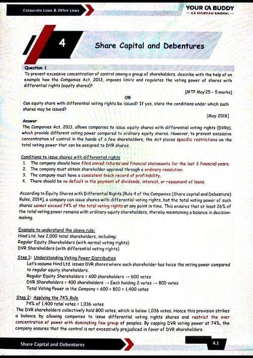 First page of Question Bank, Latest Edition 6 Shubham Singhal Law Chapter 4 Share Capital and Debentures Email me to acces whole pdf ₹2 per chapter - charteredaspirant11@gmail.com (Applicable for May 2026 onwards)