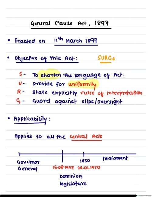 First page of Handwritten note made by me of general clause act 1897