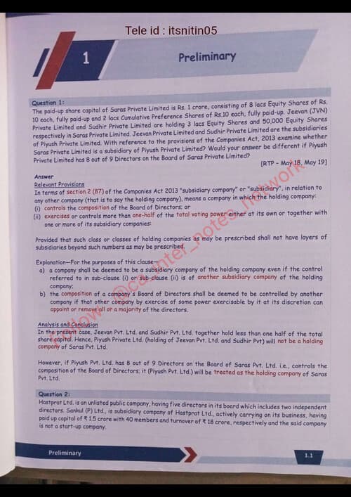 First page of CA Inter Corporate & Other Laws - Question Bank by CA Shubham Singhal - For May 26, Sep 26 & Jan 27