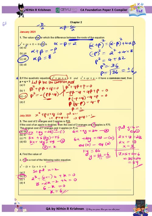 First page of Ca foundation quantitative aptitude chapter 2 past 12 attempts pyq with anwers