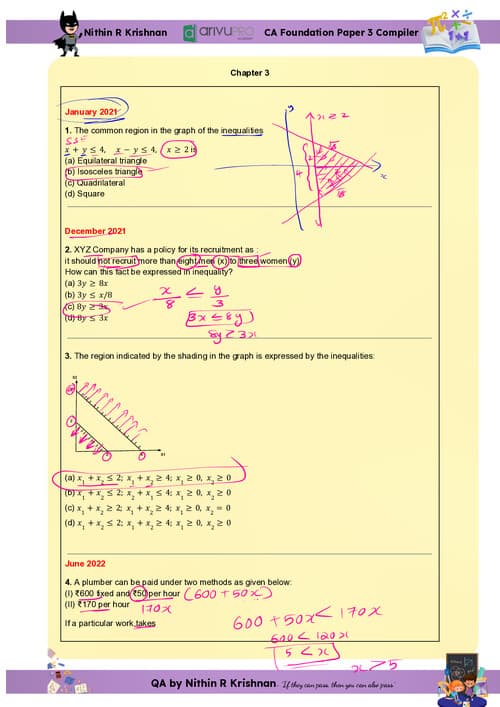 First page of Ca foundation quantitative aptitude chapter 3 last 12 attempts pyq with answers