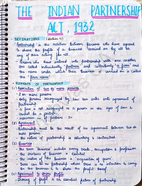 First page of (Business law) THE INDIAN PARTNERSHIP ACT , 1932.... Handwritten notes.... CA FOUNDATION..