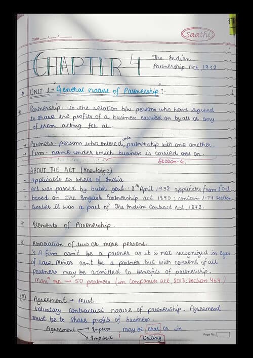 First page of IPA,1932 UNIT - 1 general nature of partnership Handwritten best notes !!