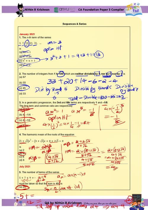 First page of Ca foundation quantitative aptitude chapter 6 last 12 attempts PYQs wirh answers