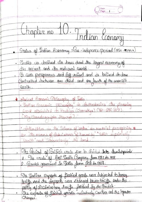 First page of Ca foundation business economics ch.10 Indian economy notes