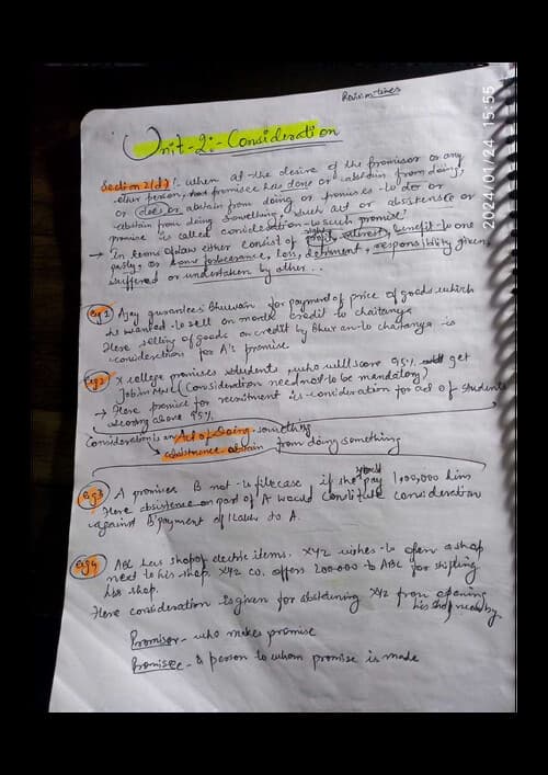 First page of The Indian Contract Act Handwritten Notes of Unit 2