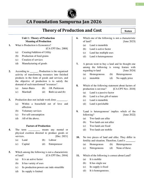 First page of Ca foundation economics chapter 3 important questions by Love Kaushik sir