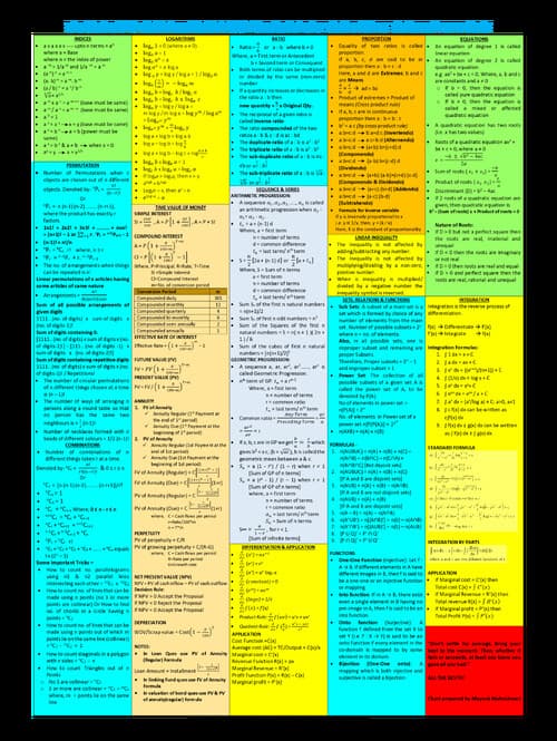First page of All formula chart