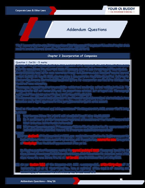 First page of Ca inter Law addendum questions by CA Shubham Singhal sir