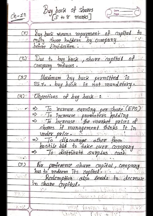 First page of Buyback hand written notes made by me