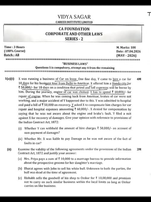 First page of BUSINESS LAW MOCK TEST PAPER MAY 2026 S2