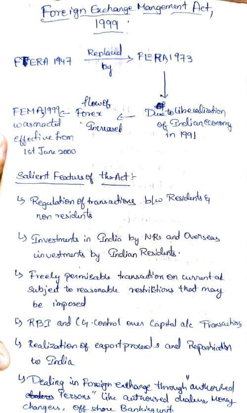 First page of Ca inter law FEMA 1999 Detailed hand written notes Full concept covered