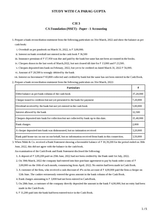 First page of accounting imp question