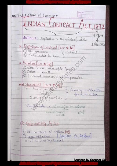 First page of Business Law Indian contact act ,1872 Unit 1