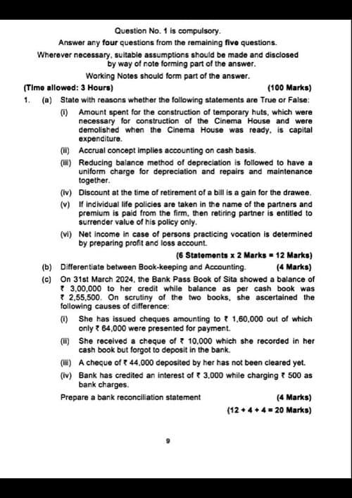First page of Accounts Mock Test paper -1 100 Marks Paper