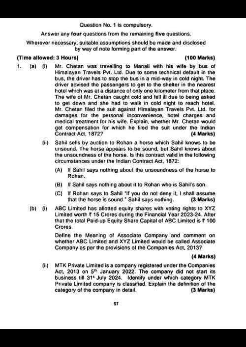 First page of Business laws Mock Test paper 2 100 Marks