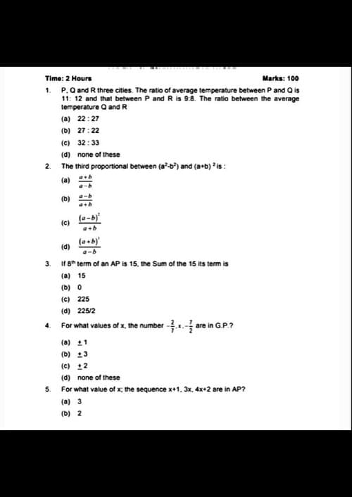 First page of Quantitative Aptitude Mock Test paper -3 100 Marks Paper