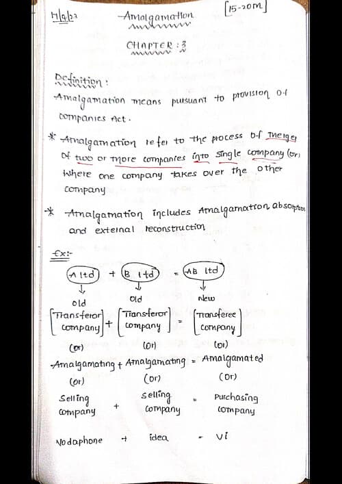 First page of Amalgamation notes