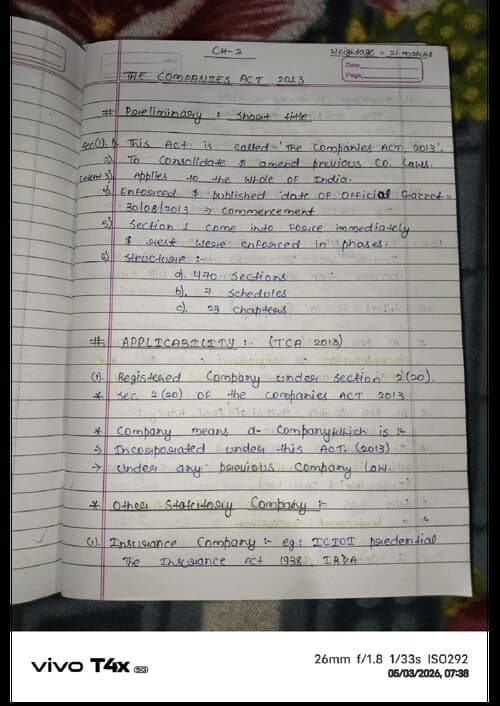 First page of Handwritten notes