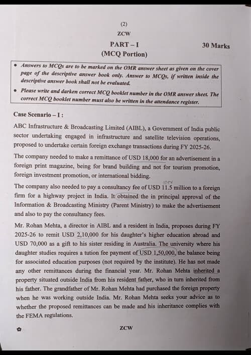 First page of #May 2026 #CA Inter LAW Question Paper with Mcq's booklet