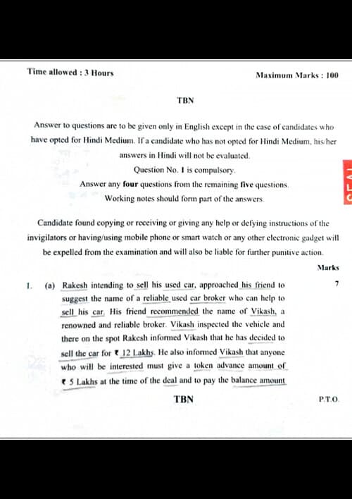 First page of Business law question paper may 2026
