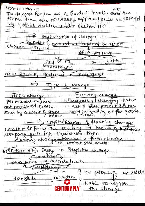 First page of Section 77 and written notes to quickly revise within 15 minutes Registration of charges section 77 duty to register charges