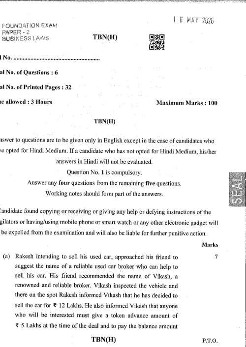 First page of BUSINESS LAW MAY 2026 PAPER