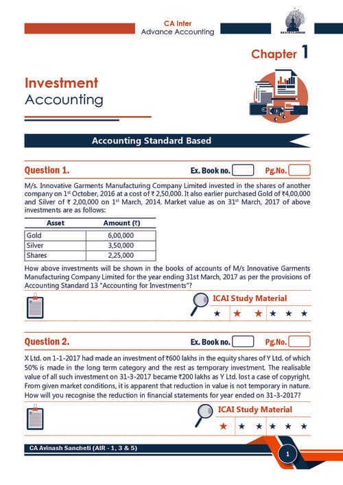 First page of Investment question bank by Avinash Sancheti sir