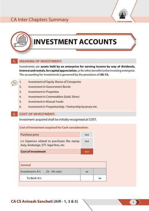 First page of Investment summary notes by Avinash sancheti sir