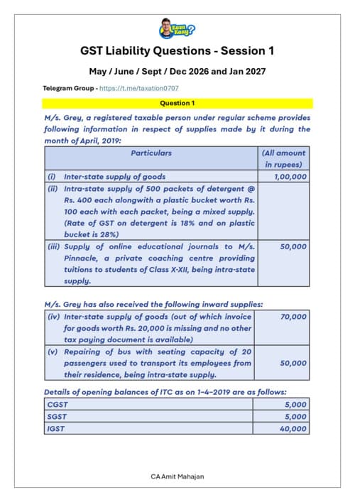 First page of Questions practice