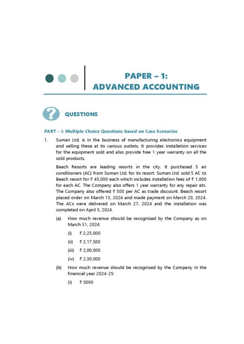 First page of CA INTERMEDIATE SUBJECT:- ADVANCE ACCOUNT RTP FROM MAY 2024 TO MAY 2026